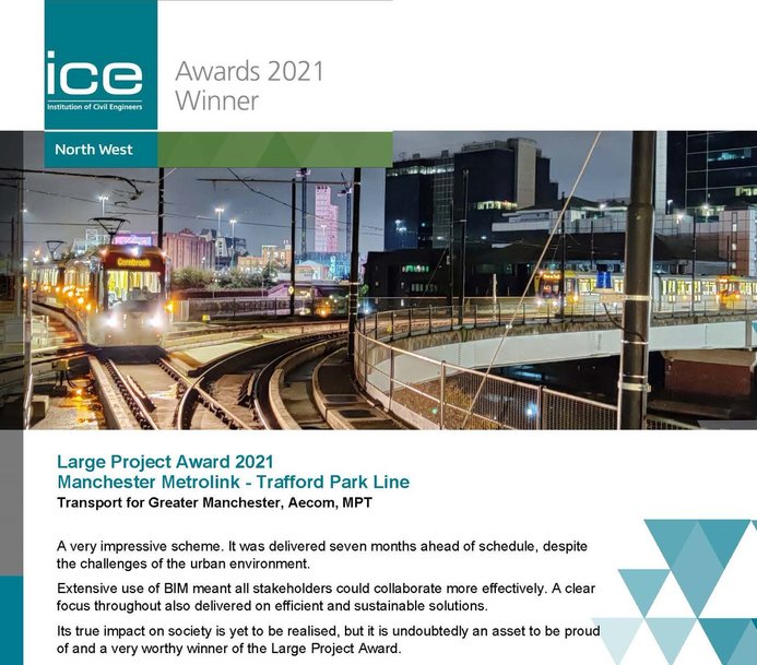 Trafford Park Line wins ICE North West large Project of the Year Award